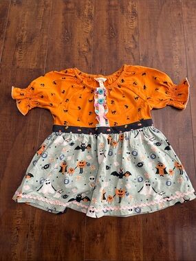 Matilda Jane Orange and Sage Halloween Pumpkin & Ghost Top
